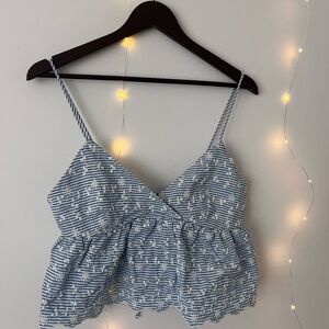 Zara Blue Smocked Ruffled Camisole